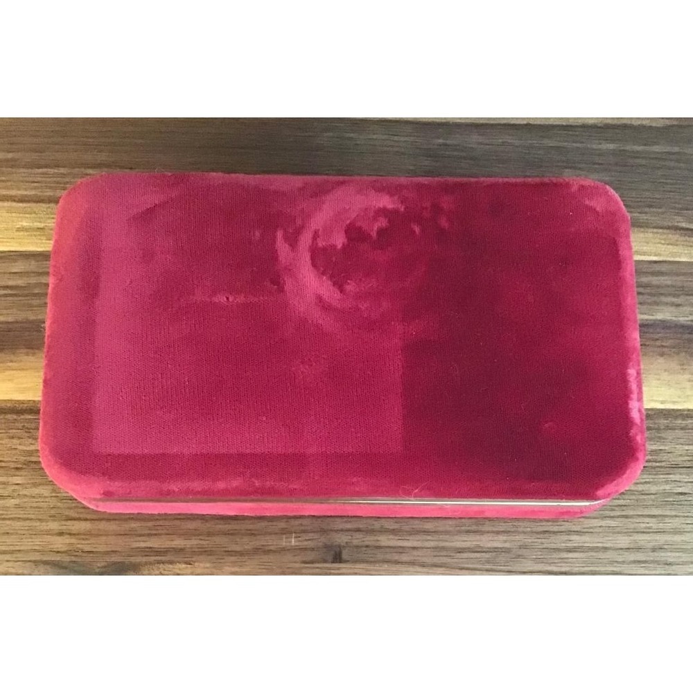 VTG Red Velvet Clamshell Jewelry Travel Case Gold Compact Mirror Retro 70's Box